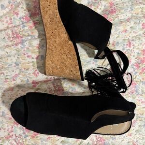 Marc Fisher Black Peep Toe Wedge Sandals